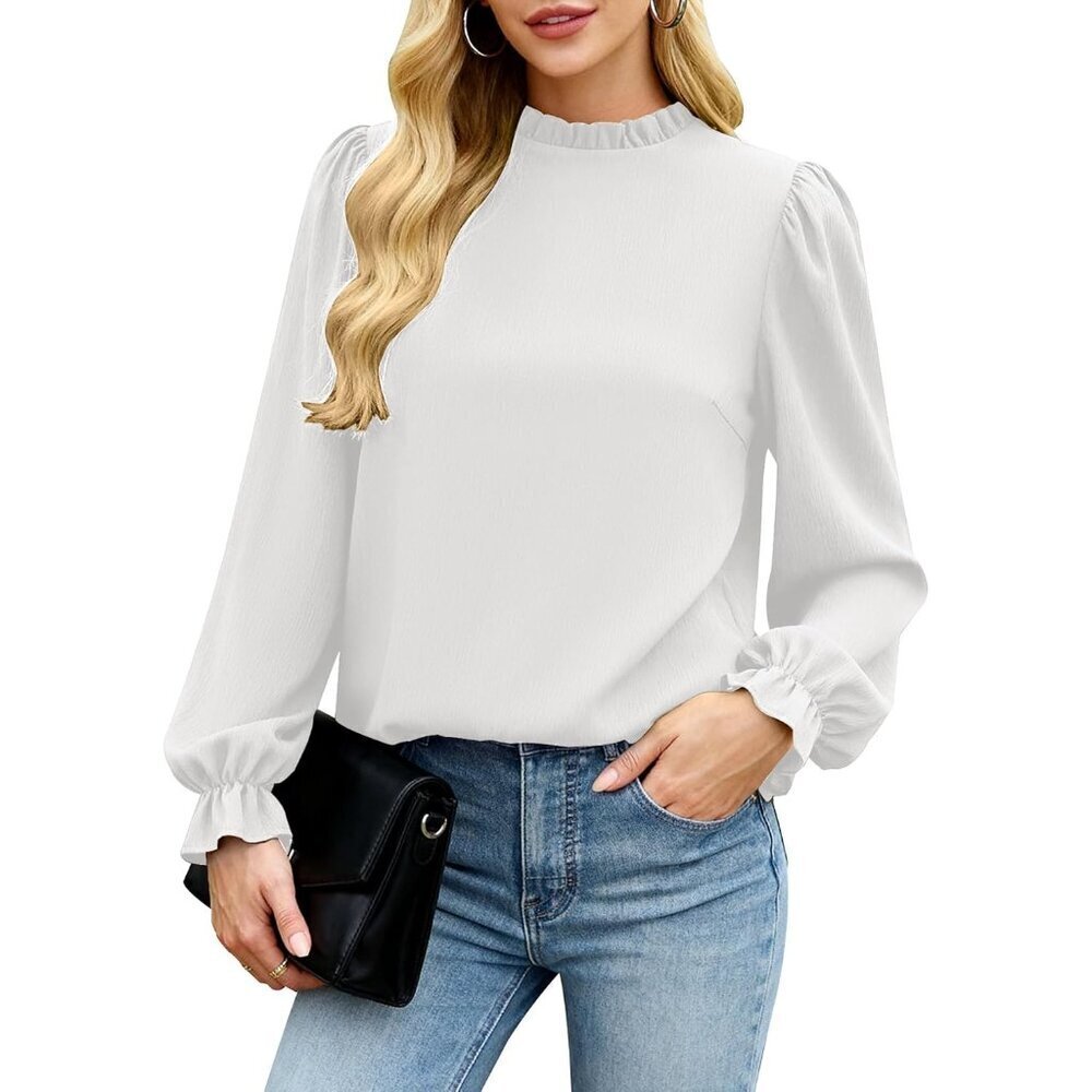 Women's Ruffle Long Sleeve Blouse Chiffon Large Business Casual Top